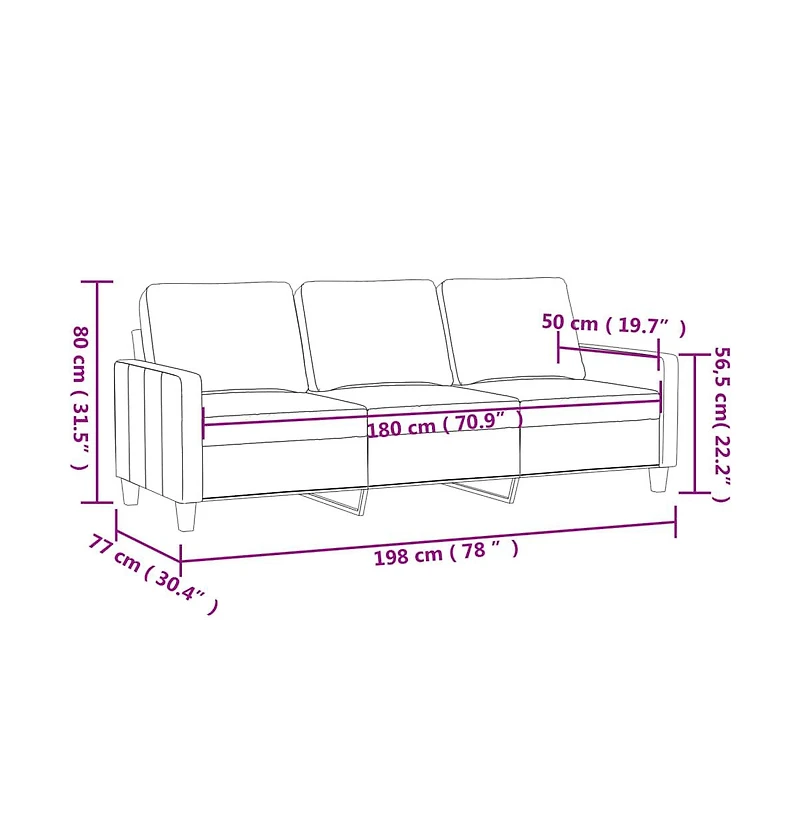 vidaXL 3-Seater Sofa Dark Gray 70.9" Fabric