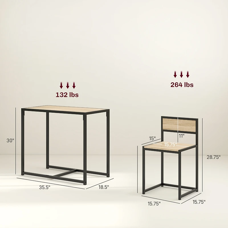 Homcom 3-Piece Industrial Dining Table Set for 2 Kitchen Table and Chairs