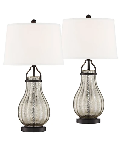Franklin Iron Works Arian 27 1/2" Tall Modern Table Lamps Set of 2 Oil Rubbed Bronze Finish Metal Mercury Glass Living Room