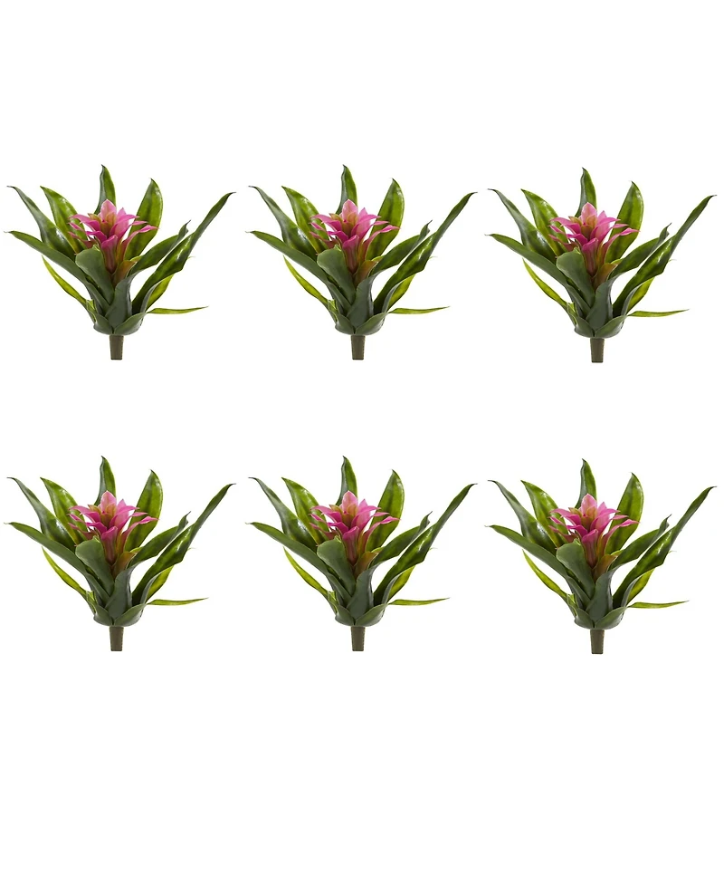 Slickblue Bright Faux Bromeliad Plant Bush for Indoor Decor (Set of 6)