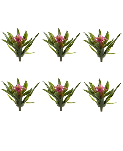 Slickblue Bright Faux Bromeliad Plant Bush for Indoor Decor (Set of 6)