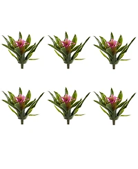 Slickblue Bright Faux Bromeliad Plant Bush for Indoor Decor (Set of 6)