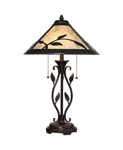 Franklin Iron Works Feuille Country Cottage Table Lamp 23 3/4" High Metal Openwork Leaf Mica Shade for Bedroom Living Room Bedside Nightstand Off
