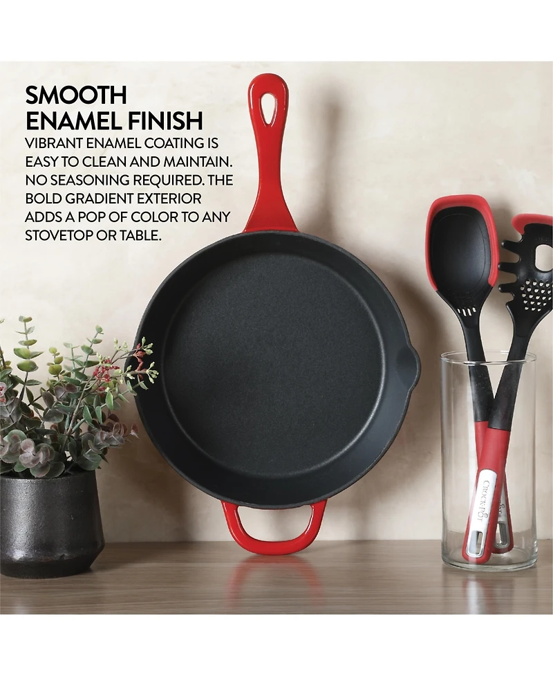 Crock-Pot 10 Inch Enamel Cast Iron Skillet - Gradient Red
