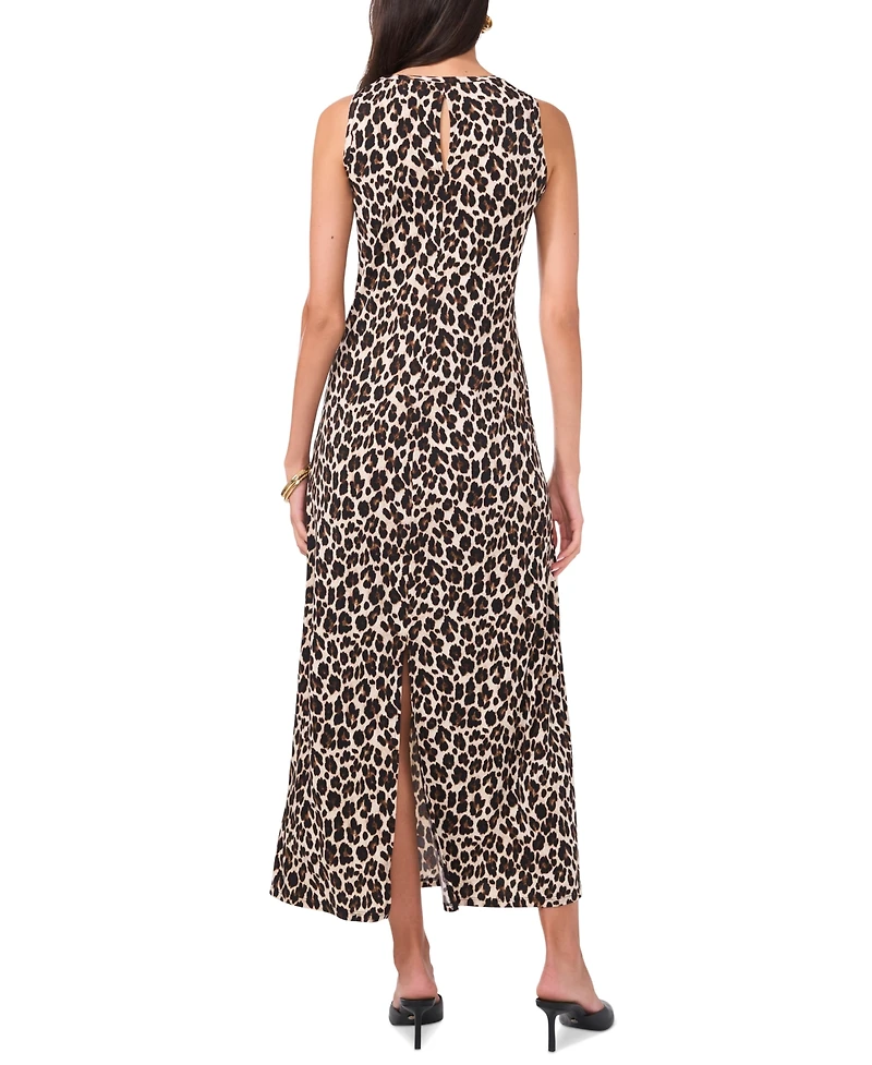 Vince Camuto Women's Leopard-Print Sleeveless Keyhole-Back Crewneck Maxi Dress