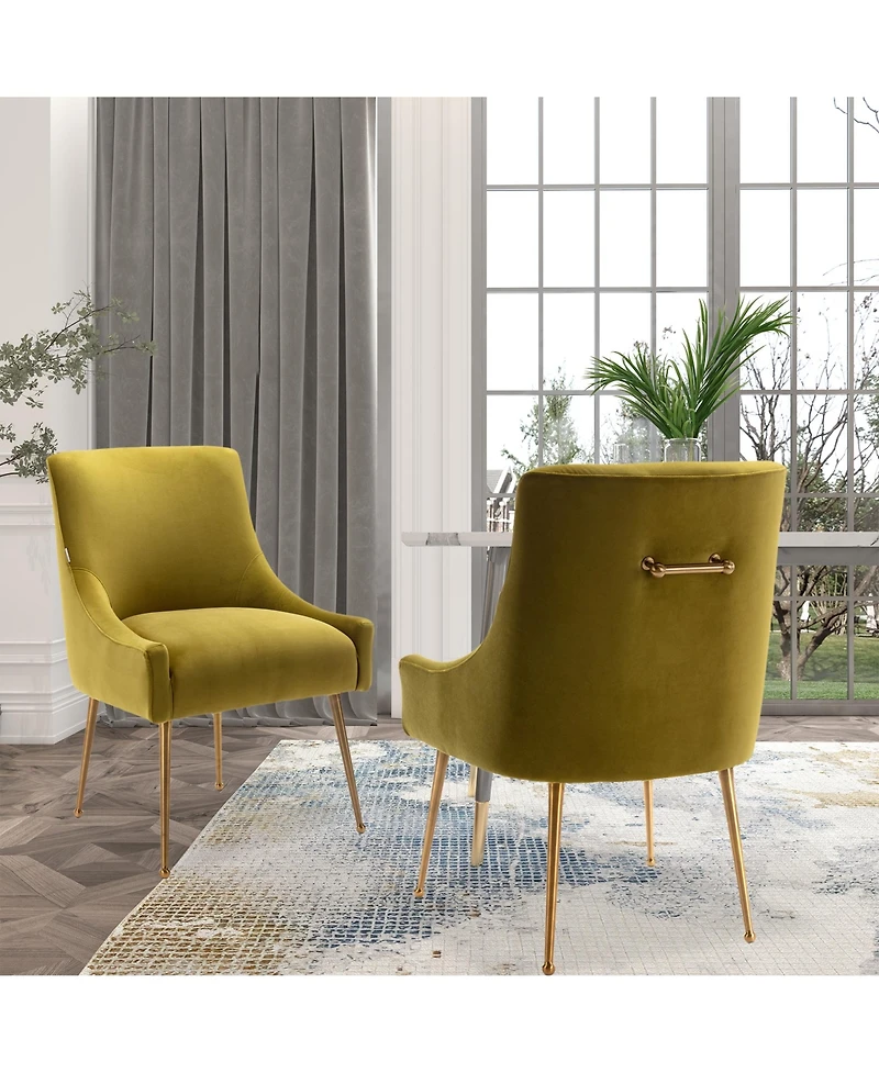 Boyel Living Velvet Dining Chair with Pulling Handle and Adjustable Foot Nails(Set of 2)