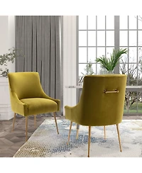 Boyel Living Velvet Dining Chair with Pulling Handle and Adjustable Foot Nails(Set of 2)