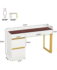 Tribesigns Computer Desk with 4 Drawers, 47 Inch Modern Home Office Desk with Glass Top, White and Gold Writing Workstation Desk with Storage, Makeup