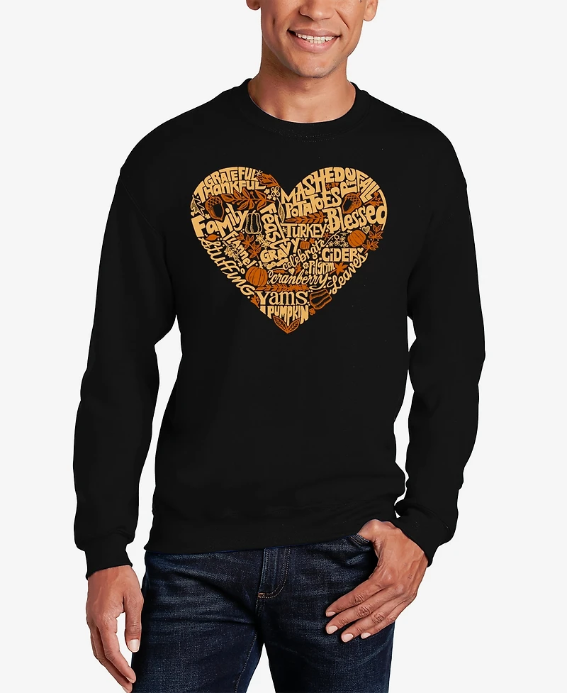 La Pop Art Men's Thanksgiving Heart Word Art Crewneck Sweatshirt
