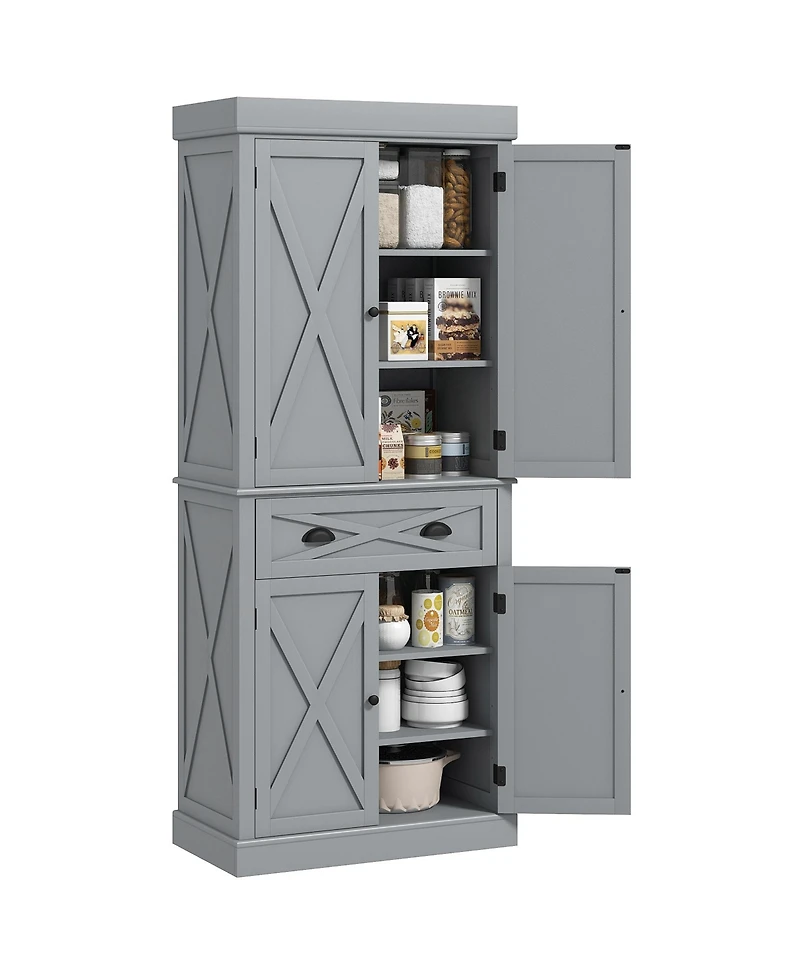 Homcom Farmhouse Kitchen Pantry with 6-Tier Shelves, 1 Drawer,