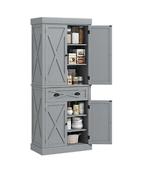 Homcom Farmhouse Kitchen Pantry with 6-Tier Shelves, 1 Drawer,