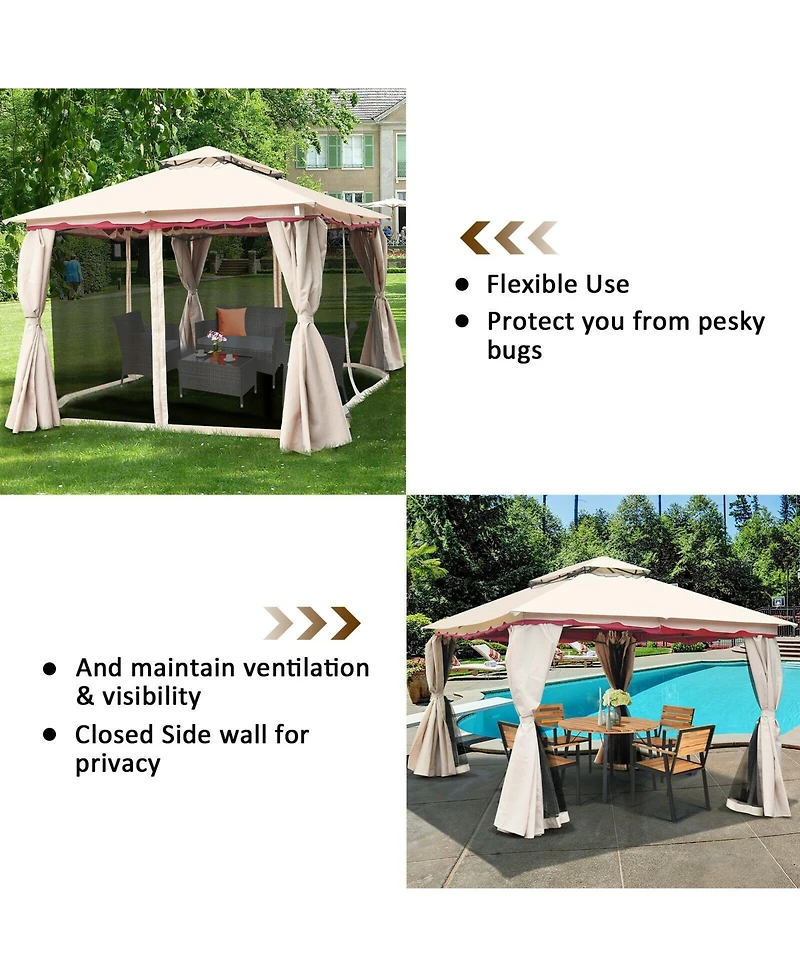 Givimo 10 x 10 Feet 2-Tier Vented Metal Canopy with Mosquito Netting