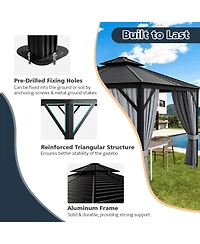 10 x 10 Feet Double-Top Hardtop Gazebo with Galvanized Steel Roof-Gray