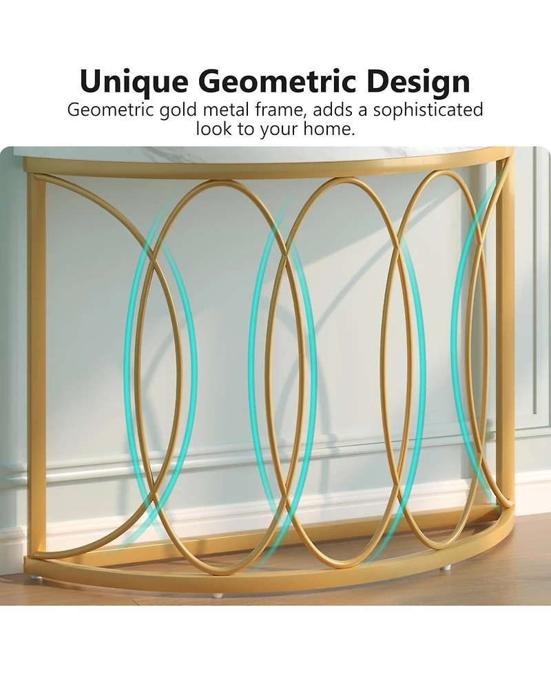 Tribesigns Half Moon Gold Console Table, 43 Inch Modern Faux Marble Entryway Table, Narrow Semi Circle Sofa Accent Table with Geometric Metal Frame fo