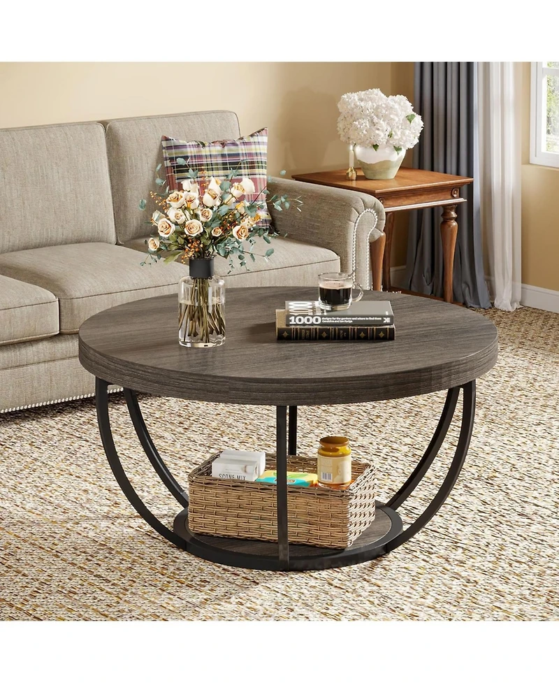 Tribesigns Round Coffee Table, Industrial 2-Tier Circle Modern 31.7" Wooden Accent Center Table for Living Room, Home Office
