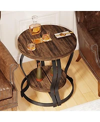 Tribesigns Half-Round End Table, 2-Tier Half Moon Side Table Semi Circle Accent Table with Metal Frame and Thicken Wood Tabletop for Living Room, Bedr
