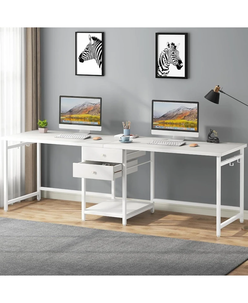 Tribesigns 79 Inch Extra Long Desk, Double Desk with 2 Drawers, Two Person Computer Storage Shelves, Writing Table Study for
