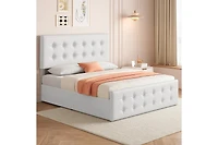 gaomon Queen Bed Frame with 4 Storage Drawers and Headboard, Velvet Upholstered Platform Wooden Slats Support, Button Tufted Desig