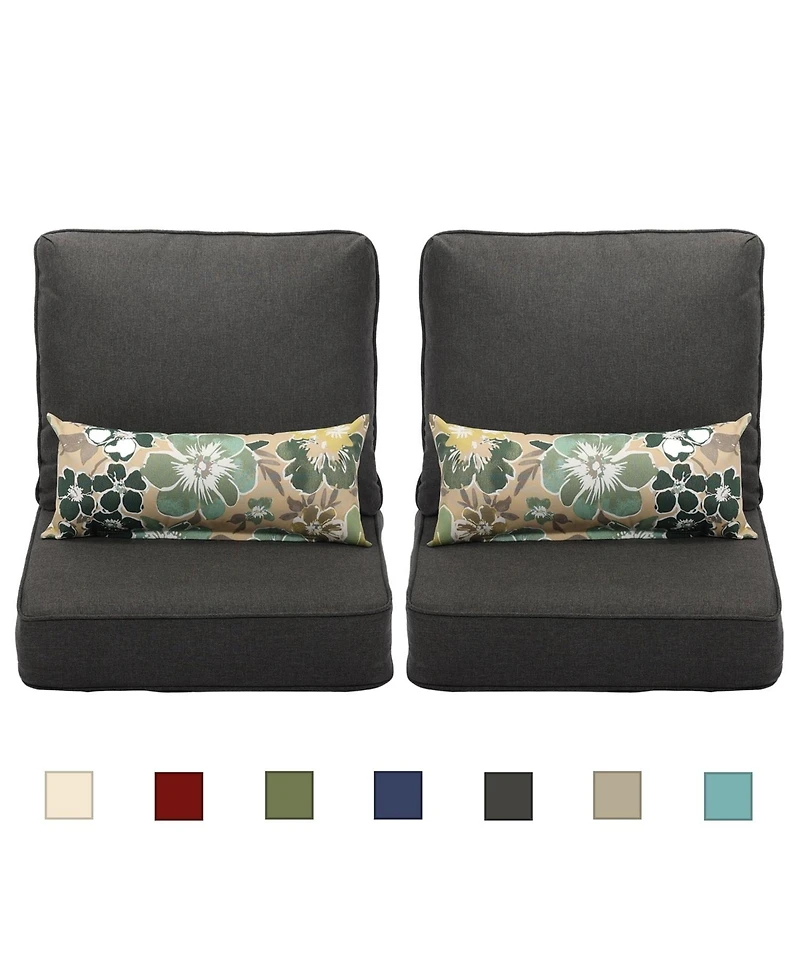Aoodor 22'' x 24'' Outdoor Deep Seat Chair Cushion Set,Olefin Fabric Slipcover and Sponge Foam (Set of 2 Seats, 2 Backs