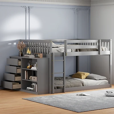 Streamdale Full over Bunk Bed with 4 Drawers and 3 Shelves-Gray
