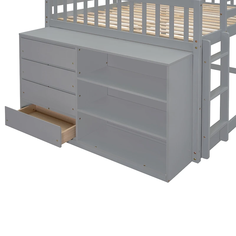 Streamdale Full over Bunk Bed with 4 Drawers and 3 Shelves-Gray