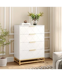 4 Drawers Dresser Chests for Bedroom, Tall Wood Rustic Chest of Drawers with Wide Metal Handle, White Dresser Drawer Organizer for Bedroom,Living Room
