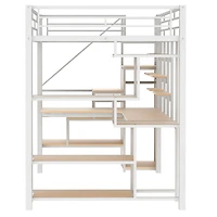 Streamdale Metal Loft Bed with Staircase, Wardrobe, Desk, & Shelves