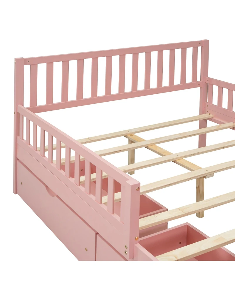 Streamdale Pink Platform Bed with Guardrails and Drawers
