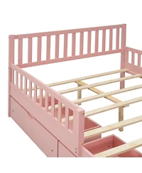 Streamdale Pink Platform Bed with Guardrails and Drawers