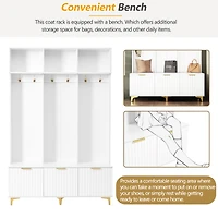 Streamdale High Gloss Fluted Storage Hall Tree with Gold Accents