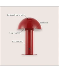 Jonathan Y Boletus 10.75" Contemporary Bohemian Rechargeable/Cordless Iron Dimmable Integrated Led Mushroom Table Lamp, Red