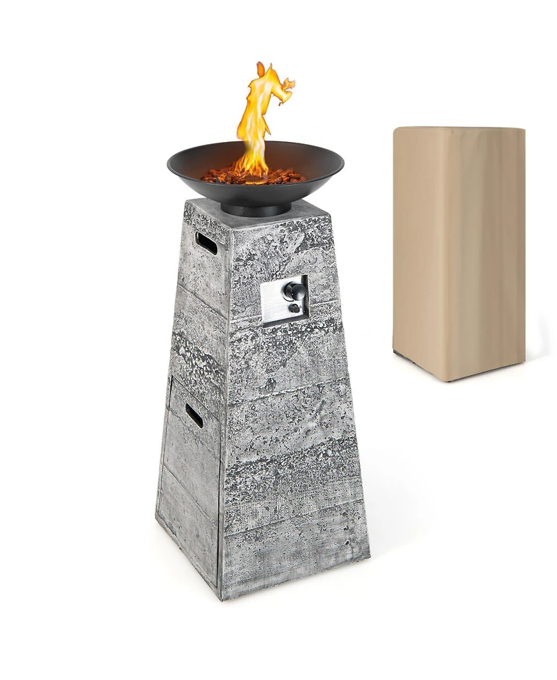 Inolait 48 Inch Propane Fire Bowl Column with Lava Rocks and Pvc Cover-Gray