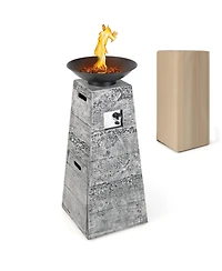 Inolait 48 Inch Propane Fire Bowl Column with Lava Rocks and Pvc Cover-Gray