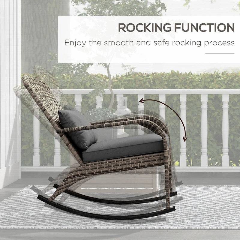 Outdoor Wicker Adirondack Rocker with Cushion and Pillow