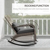 Outdoor Wicker Adirondack Rocker with Cushion and Pillow