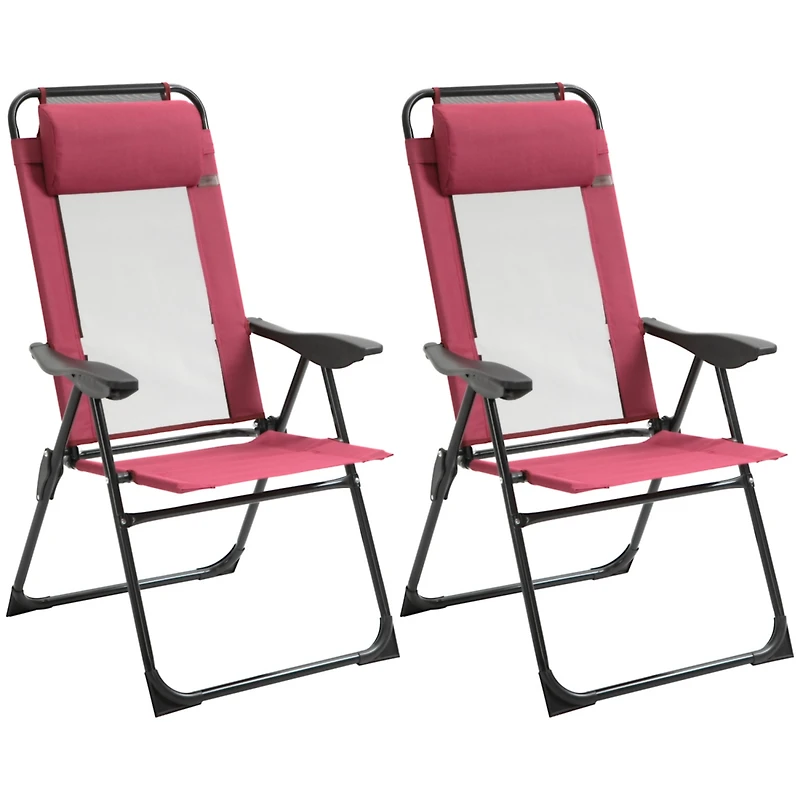 Folding Patio Chairs with Adjustable Sling Back (Set of 2)