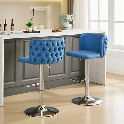 Simplie Fun Adjustable Chrome Base Bar Stools with Tufted Backs (Blue, Set of 2