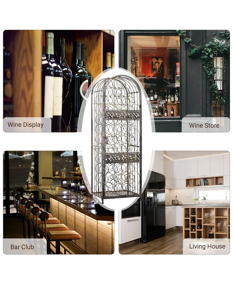 Streamdale Furniture 45 Bottle Wrought Iron Wine Rack Jail with Lock - Antique Bronze