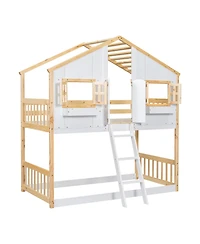 Streamdale Twin over Twin House Bunk Bed with Roof, Window, Door, Ladder