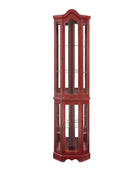 Simplie Fun Lighted Glass Corner Curio Cabinet with Crown and Bulbs