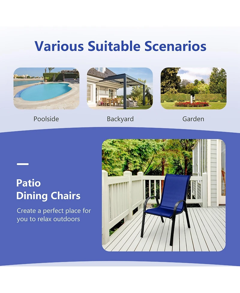 Costway Set of 4 Patio Dining Chairs Stackable Armrest Space Saving Garden