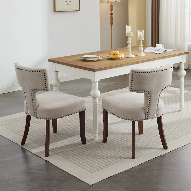 Streamdale Mid Century Modern Upholstered Dining Chairs, Set of 2, Beige