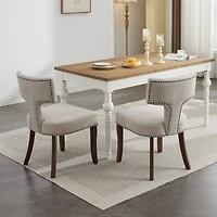 Streamdale Mid Century Modern Upholstered Dining Chairs, Set of 2, Beige