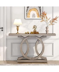 Tribesigns 55 inches Console Table with Unique Base, Farmhouse Hallway Table, Wooden Entryway Modern Sofa for Living Room, Long Ac
