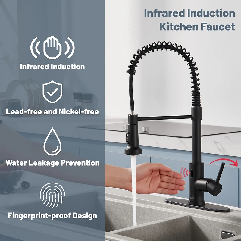 Casainc 1.8 Gpm Pull Down Touchless Sensor Single Handle Kitchen Faucet with Accessories