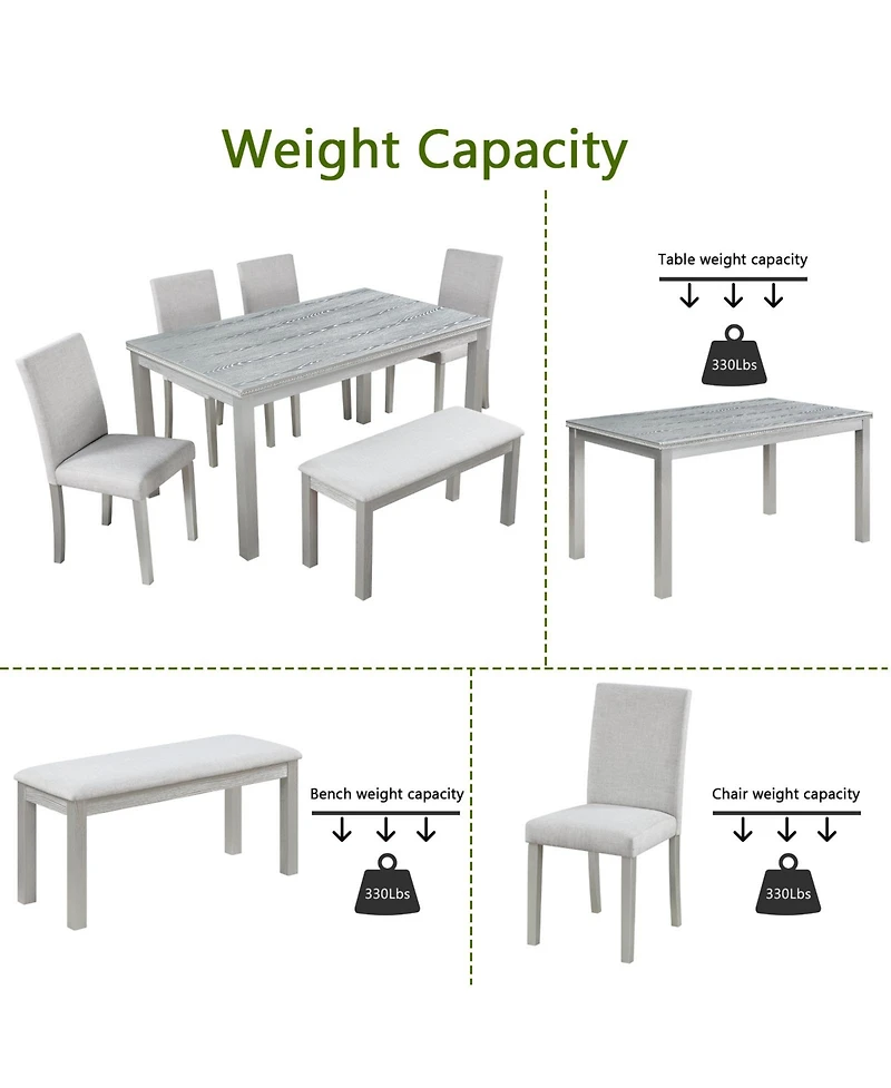 Streamdale Rectangular Dining Table w/ Bench for Small Spaces (Silver Grey)
