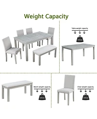 Streamdale Rectangular Dining Table w/ Bench for Small Spaces (Silver Grey)