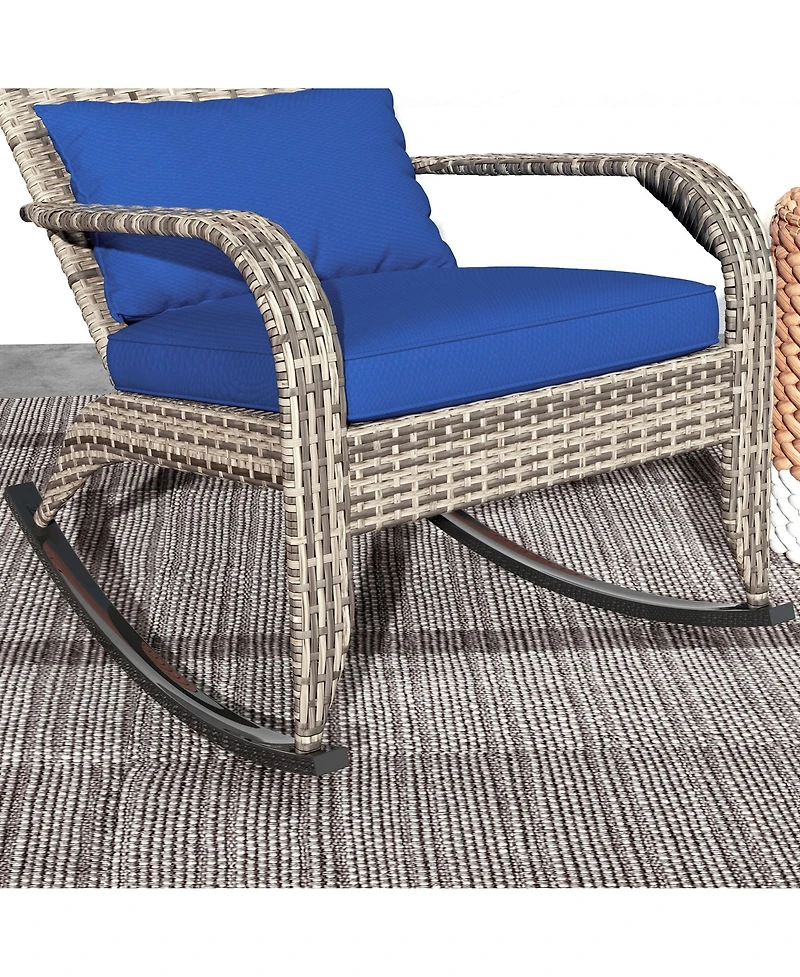 Outoor Wicker Rocking Chair with Cushion and Pillow