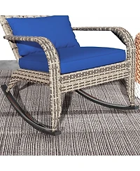 Outoor Wicker Rocking Chair with Cushion and Pillow
