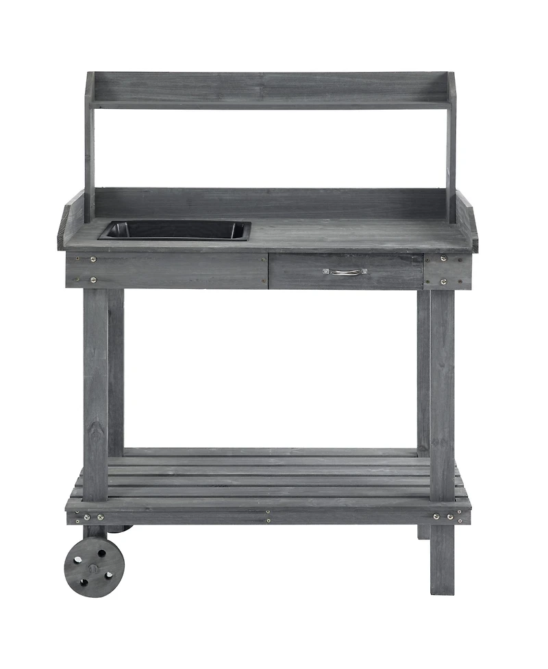 36" Gray Potting Bench with Wheels, Sink, Drawer & Storage